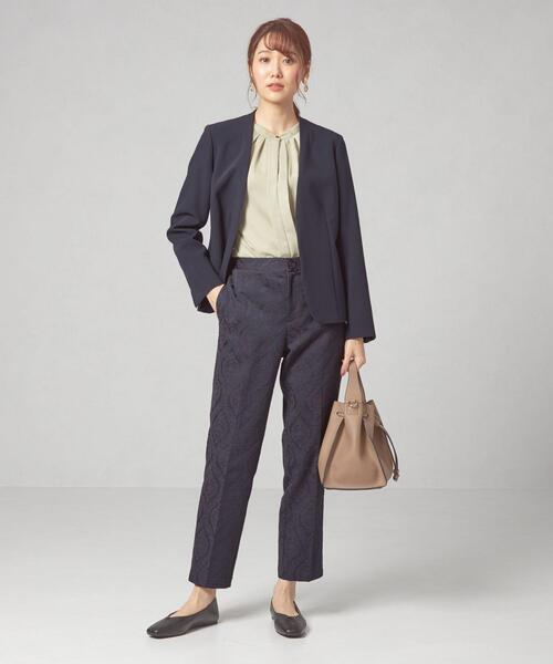 closet story（クローゼットストーリー）の「＜closet story（クローゼットストーリー）＞ダブルクロス カラーレスジャケット -ウォッシャブル-（ノーカラージャケット・レディース・ナチュラル/ベージュ/ネイビー・S/M/L）」の7枚目の写真