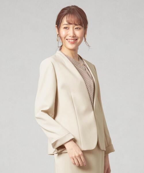 closet story（クローゼットストーリー）の「＜closet story（クローゼットストーリー）＞ダブルクロス カラーレスジャケット -ウォッシャブル-（ノーカラージャケット・レディース・ナチュラル/ベージュ/ネイビー・S/M/L）」の11枚目の写真