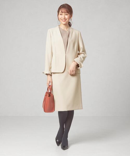 closet story（クローゼットストーリー）の「＜closet story（クローゼットストーリー）＞ダブルクロス カラーレスジャケット -ウォッシャブル-（ノーカラージャケット・レディース・ナチュラル/ベージュ/ネイビー・S/M/L）」の12枚目の写真