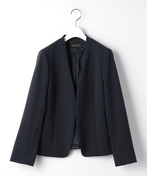 closet story（クローゼットストーリー）の「＜closet story（クローゼットストーリー）＞ダブルクロス カラーレスジャケット -ウォッシャブル-（ノーカラージャケット・レディース・ナチュラル/ベージュ/ネイビー・S/M/L）」の13枚目の写真