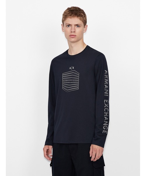 ARMANI EXCHANGE(アルマーニエクスチェンジ)の「【A|X アルマーニ エクスチェンジ】ロゴスリーブ 長袖クルーネックTシャツ/SLIM(Tシャツ/カットソー・メンズ・ブラック/ネイビー・LARGE/SMALL/X-LARGE/MEDIUM/X-SMALL)」の1枚目の写真