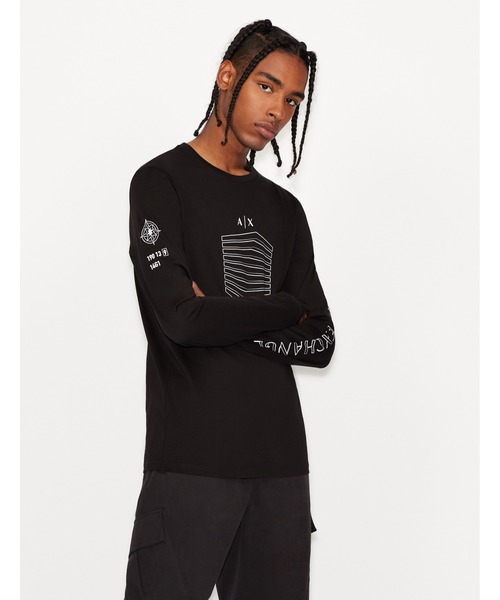 ARMANI EXCHANGE(アルマーニエクスチェンジ)の「【A|X アルマーニ エクスチェンジ】ロゴスリーブ 長袖クルーネックTシャツ/SLIM(Tシャツ/カットソー・メンズ・ブラック/ネイビー・LARGE/SMALL/X-LARGE/MEDIUM/X-SMALL)」の2枚目の写真
