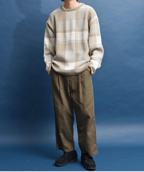 JOKER（ジョーカー）の「【新色追加】ルーズシルエット ビッグチェックニット メンズ 長袖セーター オーバーサイズ ニットセーター 春服（ニット/セーター・メンズ・グレー系その他/ブラック/ブルー/チャコール・L/M）」の16枚目の写真