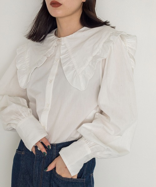 w closet（ダブルクローゼット）の「フリルセーラーカラー衿ブラウス（シャツ/ブラウス・レディース・ブラック/オフホワイト・FREE）」の17枚目の写真