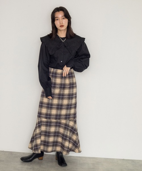 w closet（ダブルクローゼット）の「フリルセーラーカラー衿ブラウス（シャツ/ブラウス・レディース・ブラック/オフホワイト・FREE）」の14枚目の写真