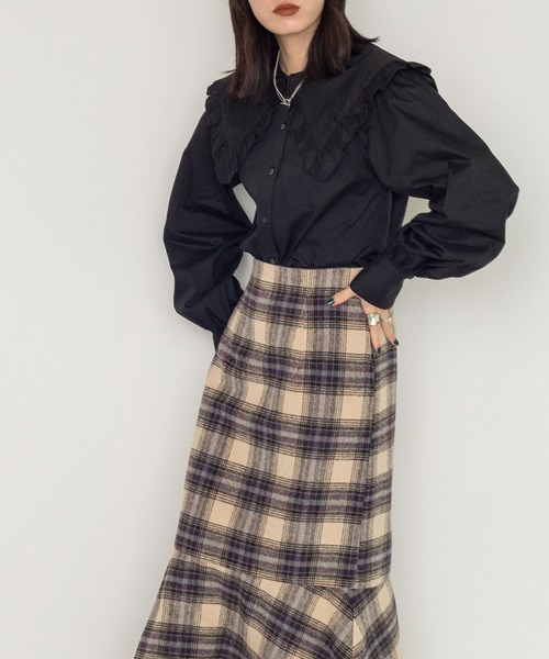 w closet（ダブルクローゼット）の「フリルセーラーカラー衿ブラウス（シャツ/ブラウス・レディース・ブラック/オフホワイト・FREE）」の10枚目の写真