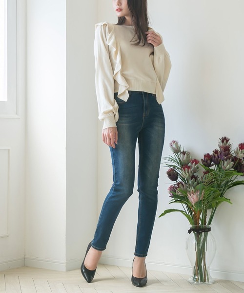 Newlyme(ニューリーミー)の「2WAYリボンフリルショルダーニット(ニット/セーター・レディース・アイボリー/モカ/ベージュ/ラベンダー/ブラック・X-LARGE/MEDIUM/LARGE/XX-LARGE)」の15枚目の写真