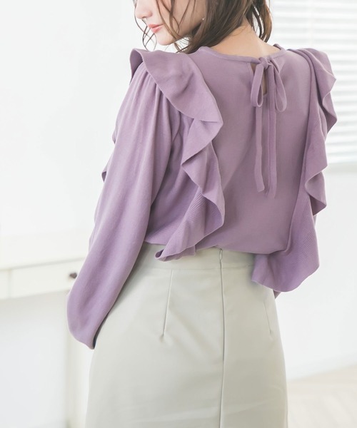 Newlyme(ニューリーミー)の「2WAYリボンフリルショルダーニット(ニット/セーター・レディース・アイボリー/モカ/ベージュ/ラベンダー/ブラック・X-LARGE/MEDIUM/LARGE/XX-LARGE)」の16枚目の写真