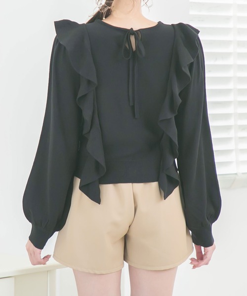 Newlyme(ニューリーミー)の「2WAYリボンフリルショルダーニット(ニット/セーター・レディース・アイボリー/モカ/ベージュ/ラベンダー/ブラック・X-LARGE/MEDIUM/LARGE/XX-LARGE)」の22枚目の写真