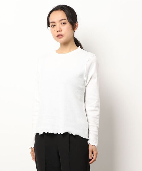 ehka sopo（エヘカソポ）の「スタンドネックメローテレコカットソー（Tシャツ/カットソー・レディース・グリーン/オフホワイト/キナリ/ブラック・ﾌﾘ-）」の2枚目の写真