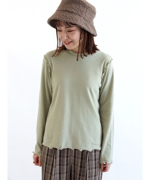 ehka sopo（エヘカソポ）の「スタンドネックメローテレコカットソー（Tシャツ/カットソー・レディース・グリーン/オフホワイト/キナリ/ブラック・ﾌﾘ-）」の4枚目の写真