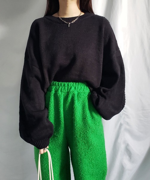 me+em select（ミームセレクト）の「【 5色展開 】編み切替ボリュームスリーブカラーショートニット（ニット/セーター・レディース・ブラック/ベージュ/レッド/グリーン/アイボリー・FREE）」の15枚目の写真