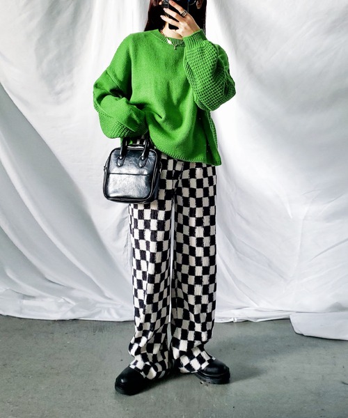 me+em select（ミームセレクト）の「【 5色展開 】編み切替ボリュームスリーブカラーショートニット（ニット/セーター・レディース・ブラック/ベージュ/レッド/グリーン/アイボリー・FREE）」の19枚目の写真