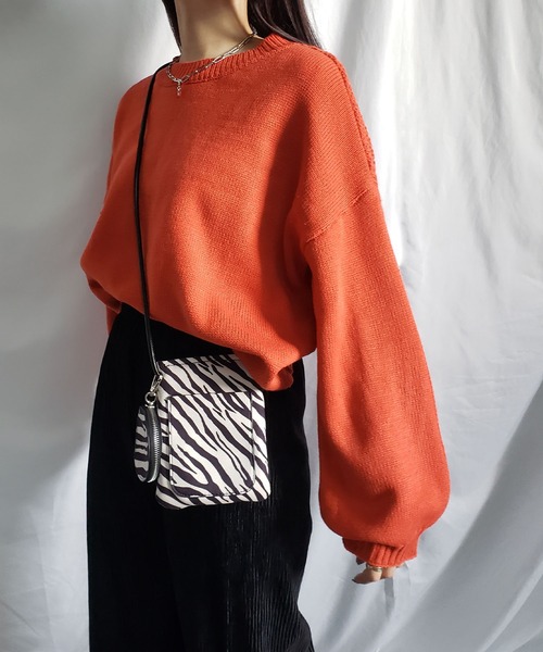 me+em select（ミームセレクト）の「【 5色展開 】編み切替ボリュームスリーブカラーショートニット（ニット/セーター・レディース・ブラック/ベージュ/レッド/グリーン/アイボリー・FREE）」の22枚目の写真