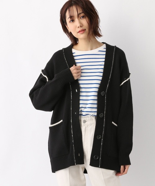 GLOBAL WORK（グローバルワーク）の「アウトリンキング配色カーディガン/260196（カーディガン/ボレロ・レディース・ブラック/アイボリー/グレイッシュベージュ/イエロー系その他・MEDIUM/LARGE）」の3枚目の写真