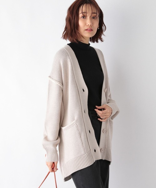 GLOBAL WORK（グローバルワーク）の「アウトリンキング配色カーディガン/260196（カーディガン/ボレロ・レディース・ブラック/アイボリー/グレイッシュベージュ/イエロー系その他・MEDIUM/LARGE）」の5枚目の写真