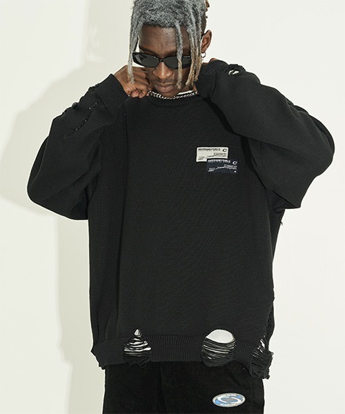 HARSH AND CRUEL(ハーシュアンドクルーエル)の「ハイゲージ ダメージニットセーター HC22SS02【Harsh and Cruel】(ニット/セーター・メンズ・グレー/ブラック・S/M/L/XL)」の10枚目の写真