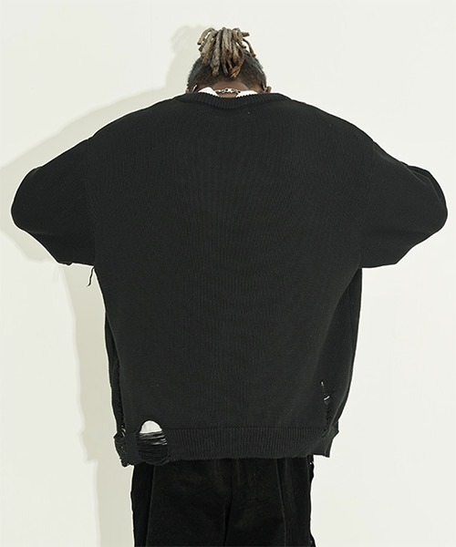HARSH AND CRUEL(ハーシュアンドクルーエル)の「ハイゲージ ダメージニットセーター HC22SS02【Harsh and Cruel】(ニット/セーター・メンズ・グレー/ブラック・S/M/L/XL)」の9枚目の写真