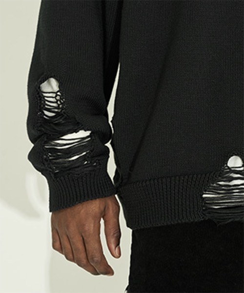 HARSH AND CRUEL(ハーシュアンドクルーエル)の「ハイゲージ ダメージニットセーター HC22SS02【Harsh and Cruel】(ニット/セーター・メンズ・グレー/ブラック・S/M/L/XL)」の5枚目の写真