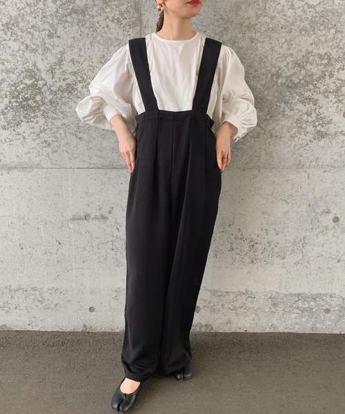 SELECT MOCA セレクトモカ　ハイウエストサロペット　黒 ハイウエストサロペット（サロペット/オーバーオール）｜select