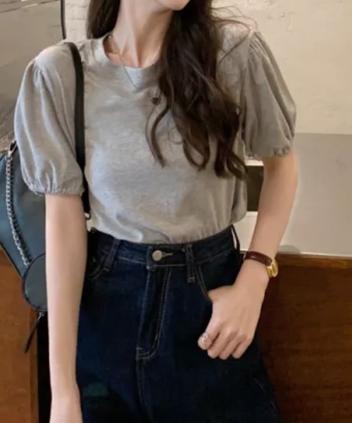 everycoco(エブリーココ)の「パフスリーブ半袖カットソー◇(Tシャツ/カットソー・レディース・ブラック/ホワイト/グレー・FREE)」の3枚目の写真