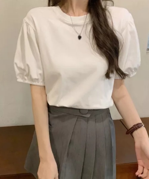 everycoco(エブリーココ)の「パフスリーブ半袖カットソー◇(Tシャツ/カットソー・レディース・ブラック/ホワイト/グレー・FREE)」の4枚目の写真
