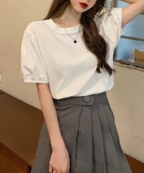 everycoco(エブリーココ)の「パフスリーブ半袖カットソー◇(Tシャツ/カットソー・レディース・ブラック/ホワイト/グレー・FREE)」の5枚目の写真