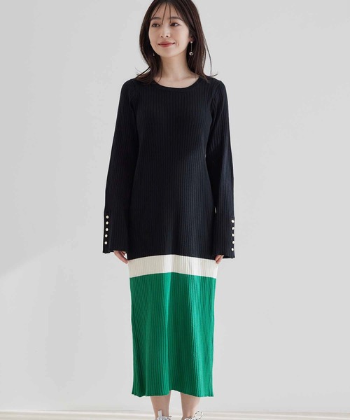 vis-`a-vis（ビサビ）の「【WEB限定】バイカラーニットワンピース（ワンピース・レディース・ブラック/キャメル・FREE）」の5枚目の写真