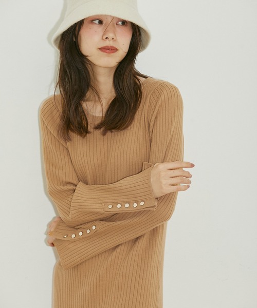 vis-`a-vis（ビサビ）の「【WEB限定】バイカラーニットワンピース（ワンピース・レディース・ブラック/キャメル・FREE）」の18枚目の写真