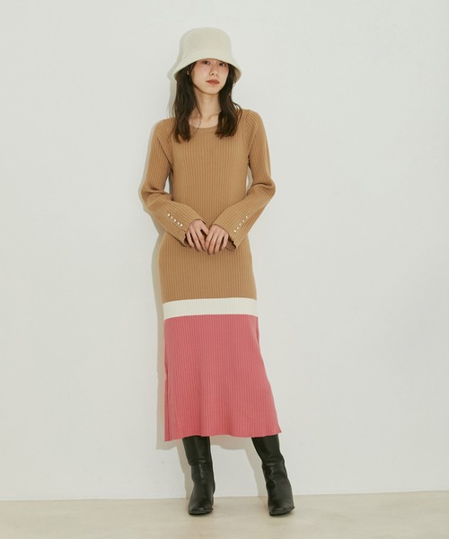 vis-`a-vis（ビサビ）の「【WEB限定】バイカラーニットワンピース（ワンピース・レディース・ブラック/キャメル・FREE）」の21枚目の写真