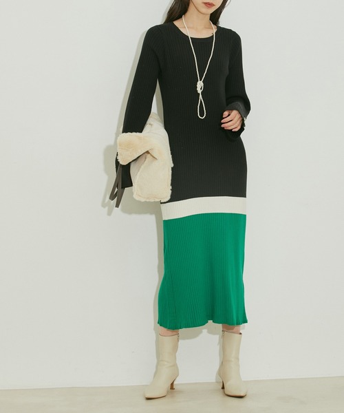 vis-`a-vis（ビサビ）の「【WEB限定】バイカラーニットワンピース（ワンピース・レディース・ブラック/キャメル・FREE）」の22枚目の写真