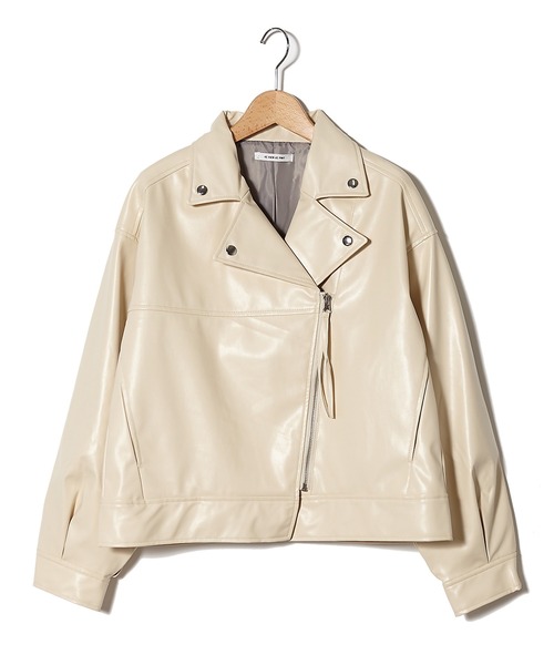 AS KNOW AS PINKY（アズノゥアズピンキー）の「ヴィーガンレザーライダースジャケット（ライダースジャケット・レディース・アイボリー/ブラック/イエロー・FREE）」の2枚目の写真