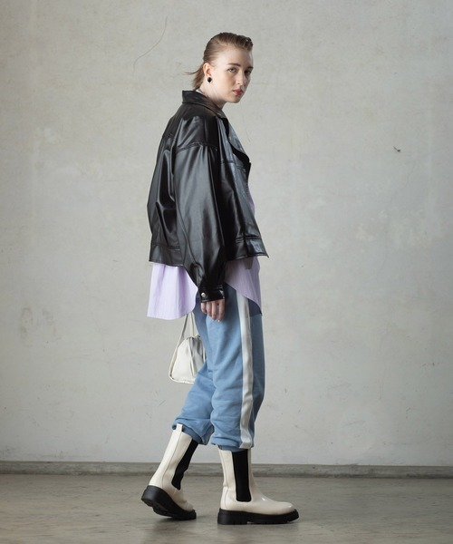 AS KNOW AS PINKY（アズノゥアズピンキー）の「ヴィーガンレザーライダースジャケット（ライダースジャケット・レディース・アイボリー/ブラック/イエロー・FREE）」の5枚目の写真