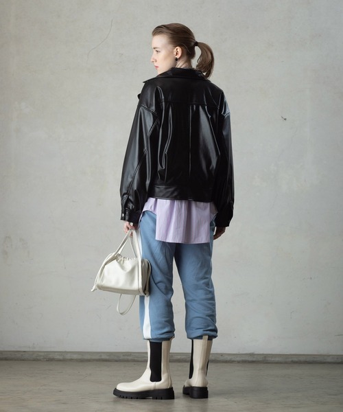 AS KNOW AS PINKY（アズノゥアズピンキー）の「ヴィーガンレザーライダースジャケット（ライダースジャケット・レディース・アイボリー/ブラック/イエロー・FREE）」の6枚目の写真