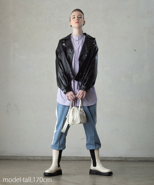 AS KNOW AS PINKY（アズノゥアズピンキー）の「ヴィーガンレザーライダースジャケット（ライダースジャケット・レディース・アイボリー/ブラック/イエロー・FREE）」の7枚目の写真