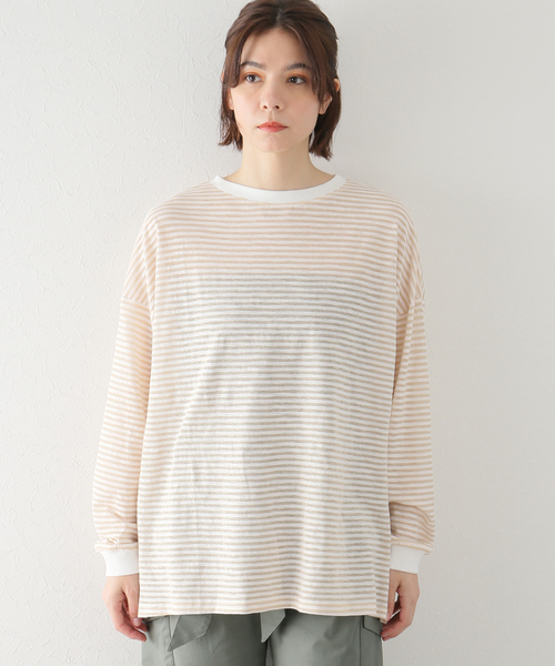 JOINT WORKS(ジョイントワークス)の「J-シアーボーダーロングTシャツ(Tシャツ/カットソー・レディース・ブラック/ベージュ・FREE)」の5枚目の写真