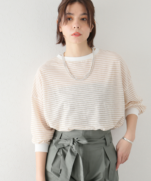 JOINT WORKS(ジョイントワークス)の「J-シアーボーダーロングTシャツ(Tシャツ/カットソー・レディース・ブラック/ベージュ・FREE)」の3枚目の写真