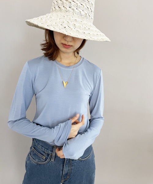 EDIT. FOR LULU(エディットフォールル)の「ストレッチレーヨン ロングスリーブTシャツ(Tシャツ/カットソー・レディース・ホワイト/ピンク/オレンジ/ブルー系その他・FREE)」の2枚目の写真