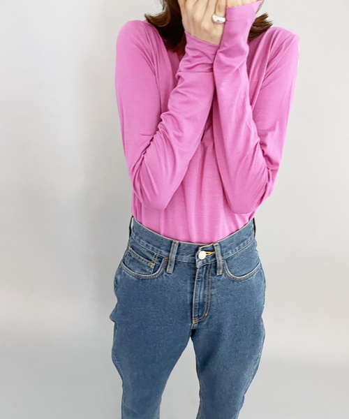 EDIT. FOR LULU(エディットフォールル)の「ストレッチレーヨン ロングスリーブTシャツ(Tシャツ/カットソー・レディース・ホワイト/ピンク/オレンジ/ブルー系その他・FREE)」の6枚目の写真
