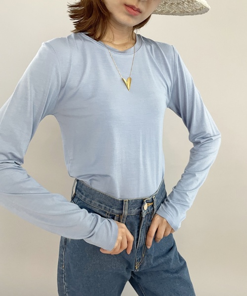 EDIT. FOR LULU(エディットフォールル)の「ストレッチレーヨン ロングスリーブTシャツ(Tシャツ/カットソー・レディース・ホワイト/ピンク/オレンジ/ブルー系その他・FREE)」の9枚目の写真