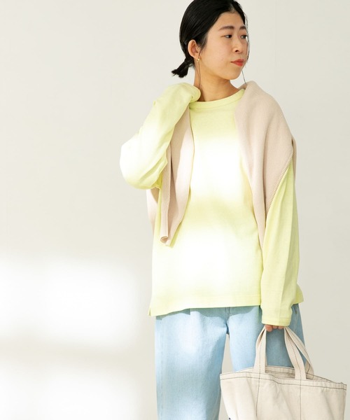 FORK&SPOON(フォークアンドスプーン)の「FORK&SPOON リサイクルヤーン天竺ロングスリーブカットソー(Tシャツ/カットソー・レディース・ブラウン/オフホワイト/グリーン系その他・ONE)」の1枚目の写真