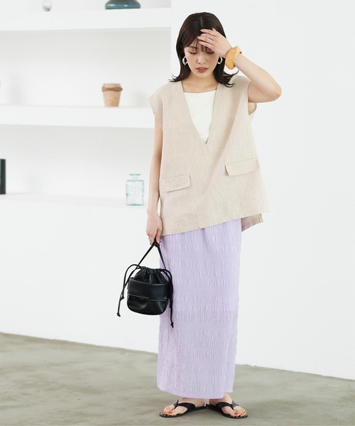 titivate（ティティベイト）の「麻混Vﾈｯｸﾍﾞｽﾄ（ベスト・レディース・ライトブラウン/ネイビー/ナチュラル・M/S）」の13枚目の写真