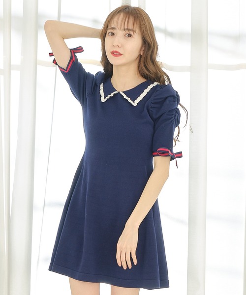 TITTY&CO.（ティティーアンドコー）の「【TITTY&CO.】リボンスリーブニットワンピース（ワンピース・レディース・ピンク/ブラック/ネイビー・FREE）」の7枚目の写真