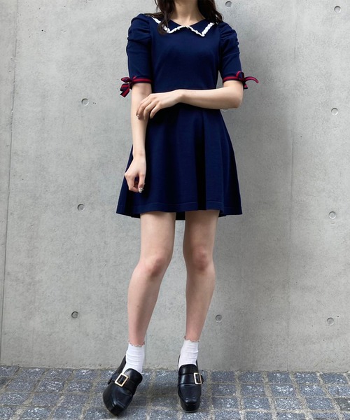 TITTY&CO.（ティティーアンドコー）の「【TITTY&CO.】リボンスリーブニットワンピース（ワンピース・レディース・ピンク/ブラック/ネイビー・FREE）」の10枚目の写真