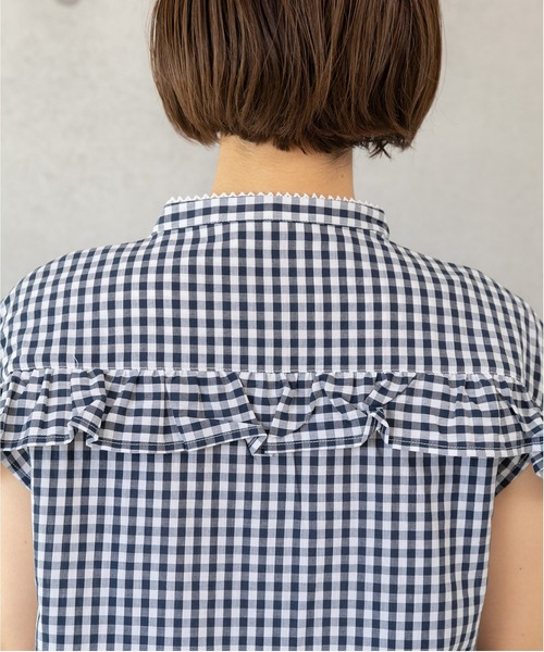 【新品未使用】HEIHEI パフスリーブフリルブラウス ギンガムチェック ブルー 新品未使用】HEIHEI パフスリーブフリルブラウス ギンガムチェック ブルー