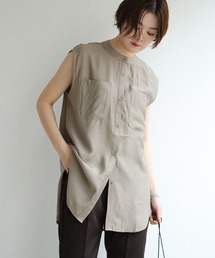 バンドカラーノースリーブシャツ