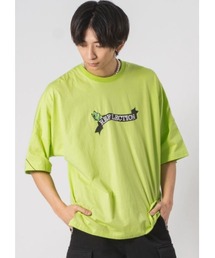 RE730 鮮やかなバタフライ刺繍 ビッグシルエットTシャツ