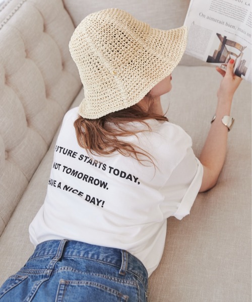 ANGIE（アンジー）の「【UNITED ATHLE】メッセージカラーロゴプリントT（半袖）（Tシャツ/カットソー・レディース・ピンク/グリーン/ブルー/オレンジ/ブラック/レッド/ホワイト×ブルー/ホワイト×グリーン/ホワイト×イエロー/ホワイト×レッド/ホワイト×ブラック・MEDIUM/LARGE/X-LARGE）」の5枚目の写真