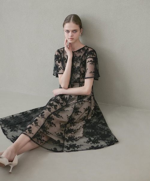 セール】【LEJA】花柄後ろリボン半袖キャミワンピースセットアップ