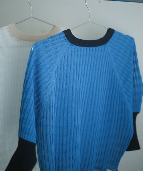 spoon store（スプーンストア）の「配色シアーニット（ニット/セーター・レディース・オフホワイト/ブルー・フリー）」の5枚目の写真